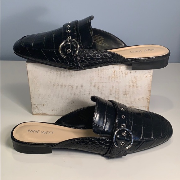 Nine West Shoes - Nine West Croc Embossed Faux Leather Mules  Size 9